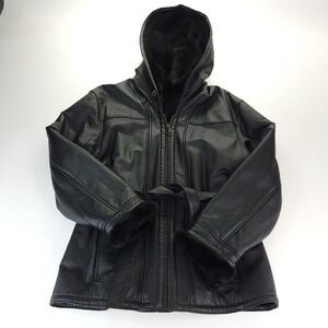 Vintage Wilson‎ Penny Lane Coat Womens Large Black Genuine Leather Faux Fur Line
